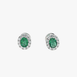18K White Gold Emerald and Diamond Halo Earrings