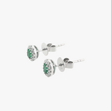 18K White Gold Emerald and Diamond Halo Earrings