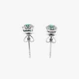 18K White Gold Emerald and Diamond Halo Earrings
