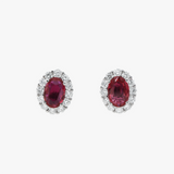 18K White Gold Ruby and Diamond Halo Earrings
