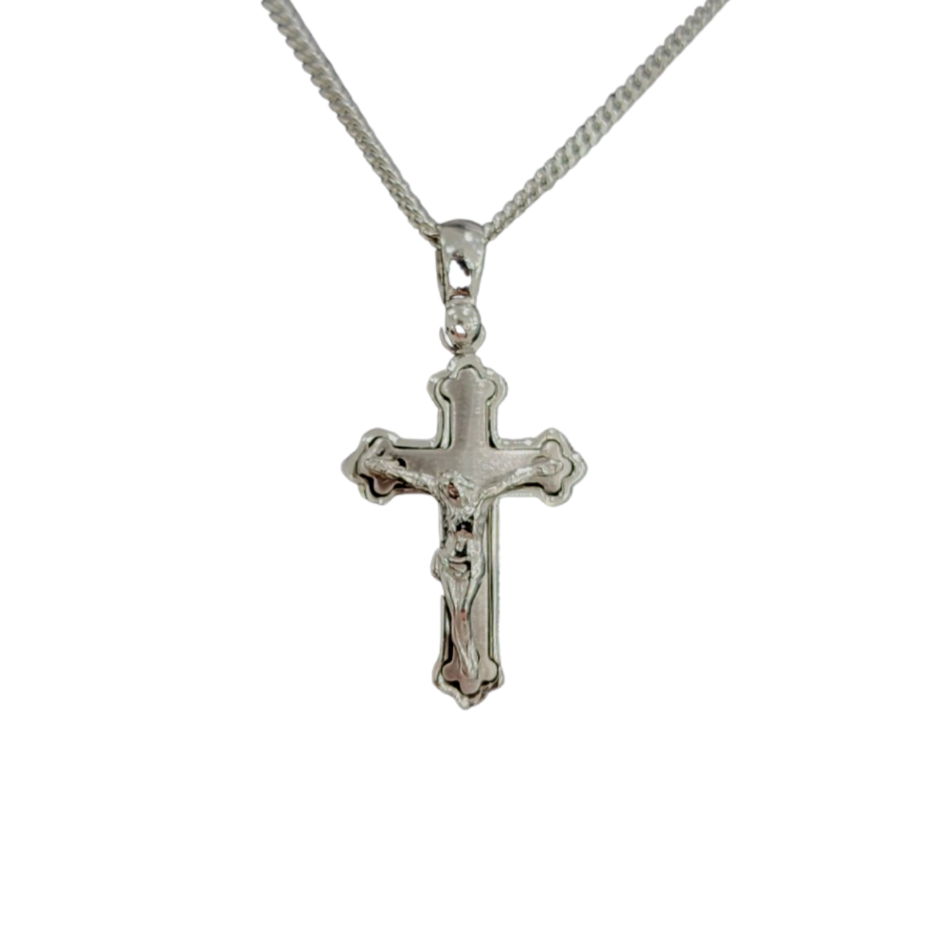 White gold crucifix online necklace
