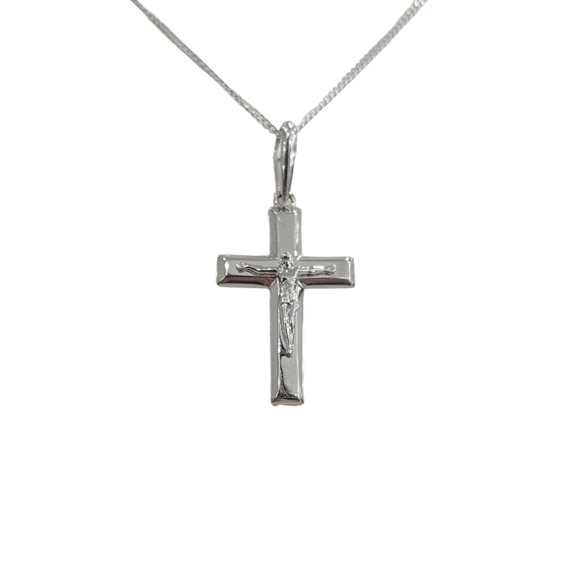 9ct White Gold Bevelled Crucifix Pendant
