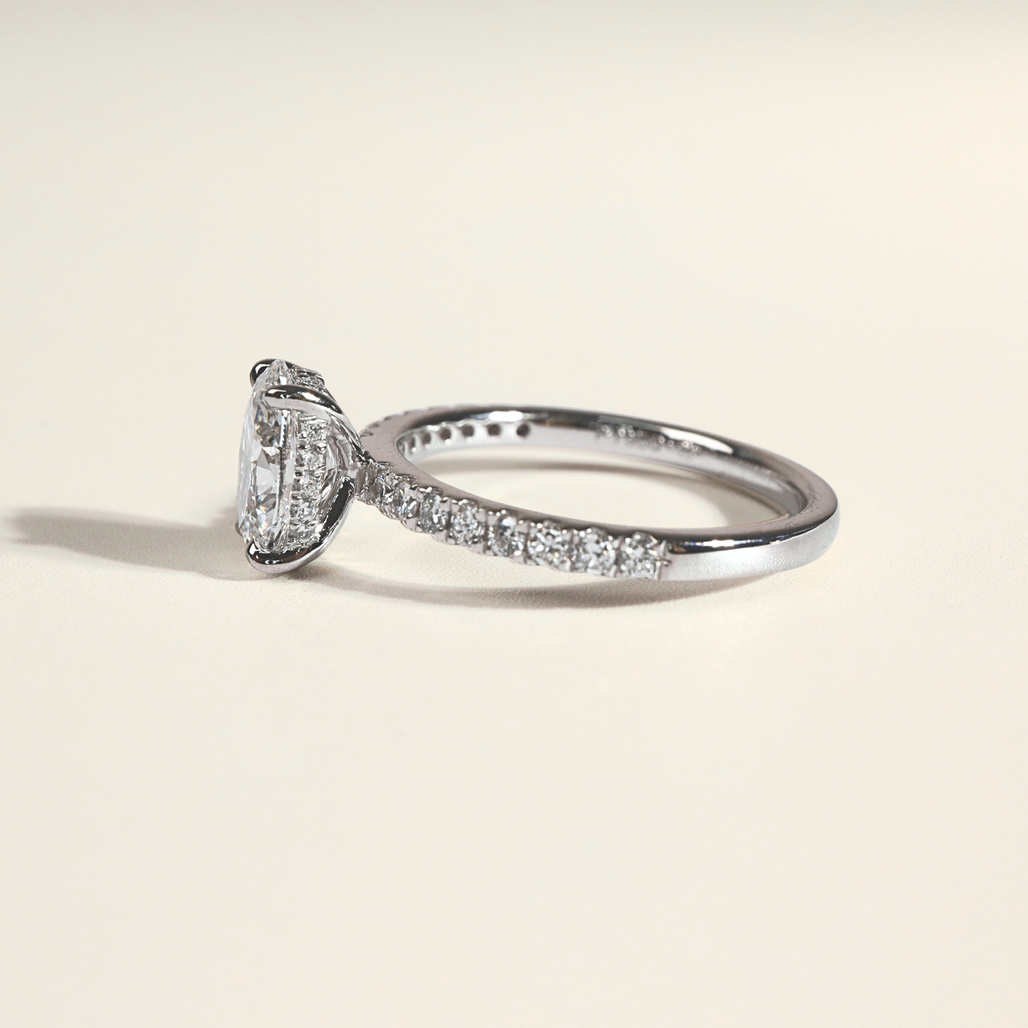 Ada | 1.5ct Oval with Hidden Halo and Accent Diamond - The Classic Jewellers