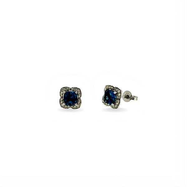 Adria | 9ct White Gold London Blue Topaz with Diamonds Studs