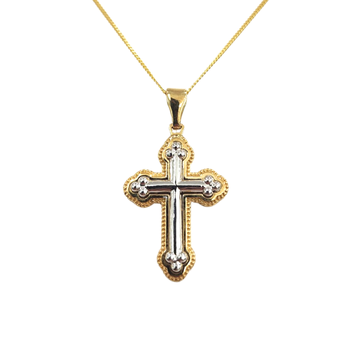  9 Carat Two Tone Cross Pendant