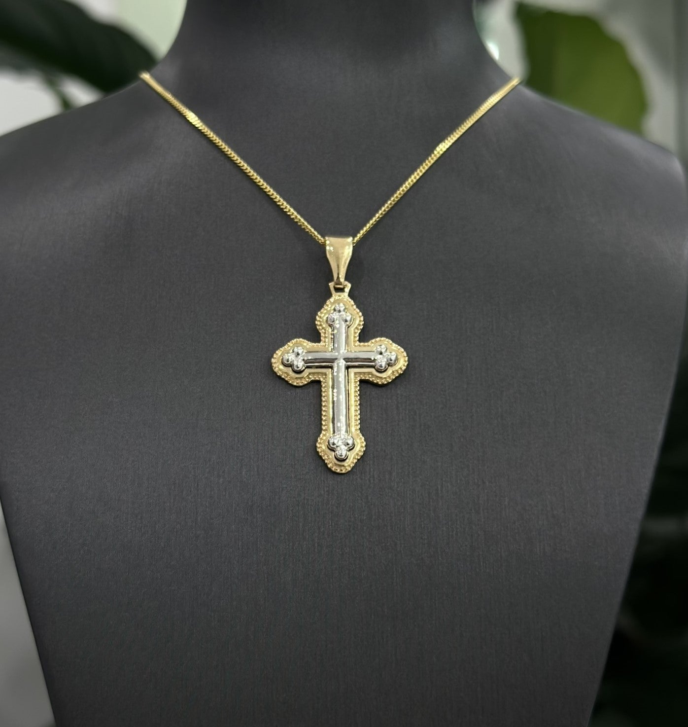  9 Carat Two Tone Cross Pendant