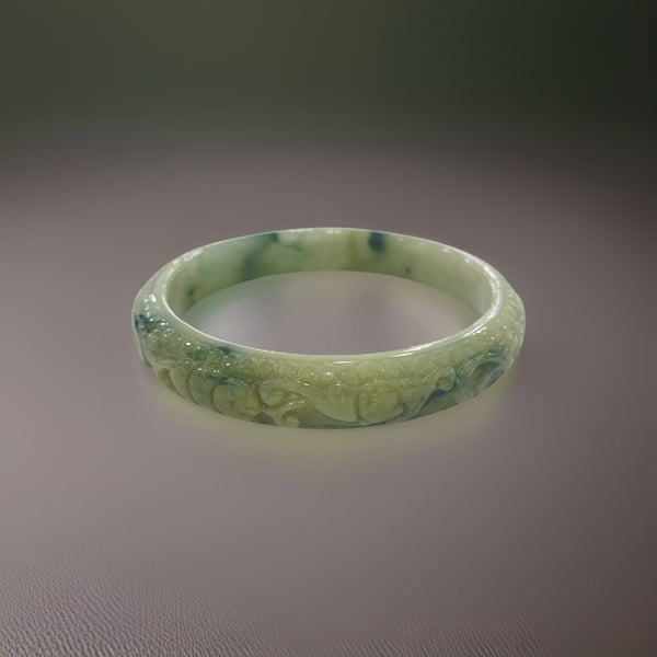 Dragon's Vein Carved Jade Bangle - The Classic Jewellers
