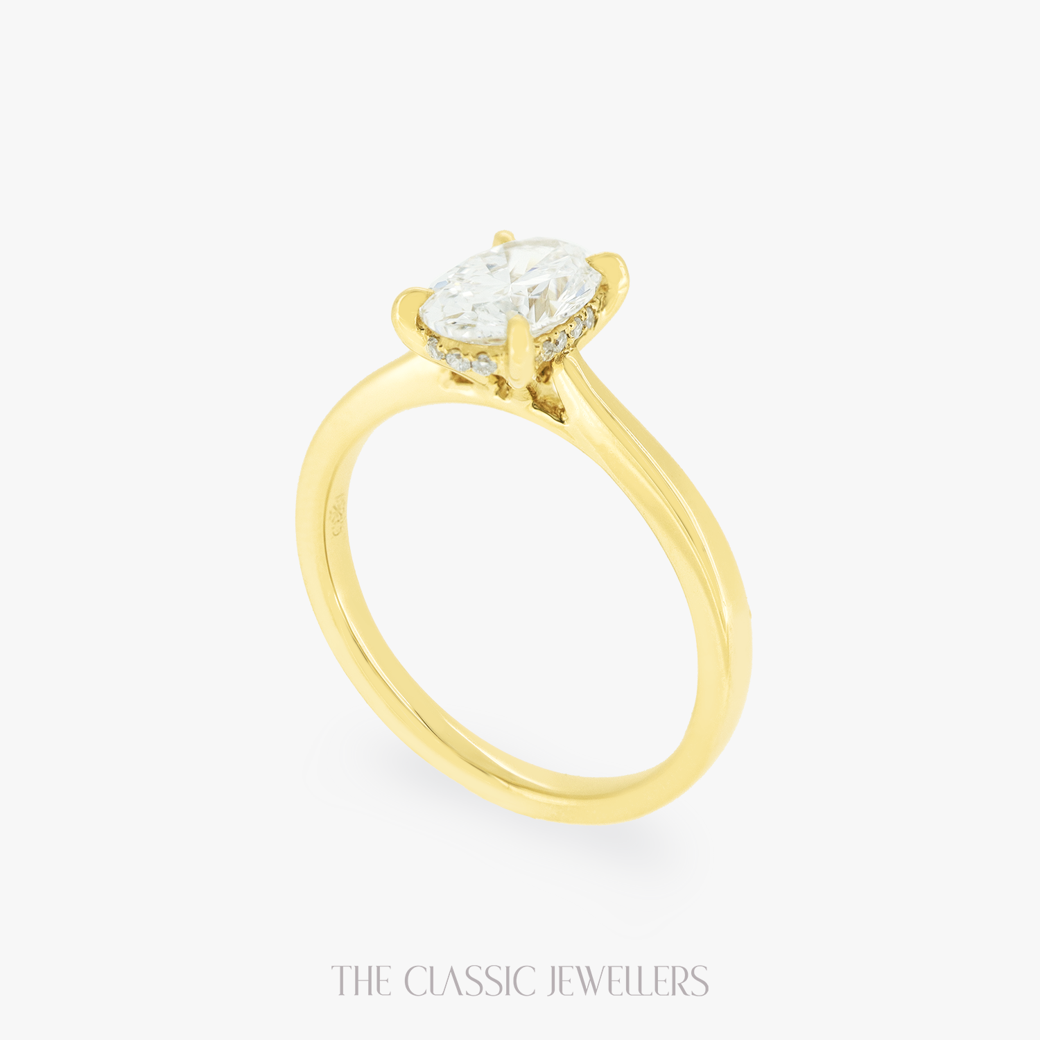 ERICA | 18K Yellow Gold Lab Oval Engagement Ring with Hidden Halo