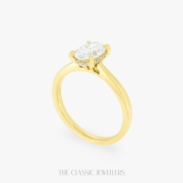 ERICA | 18K Yellow Gold Lab Oval Engagement Ring with Hidden Halo