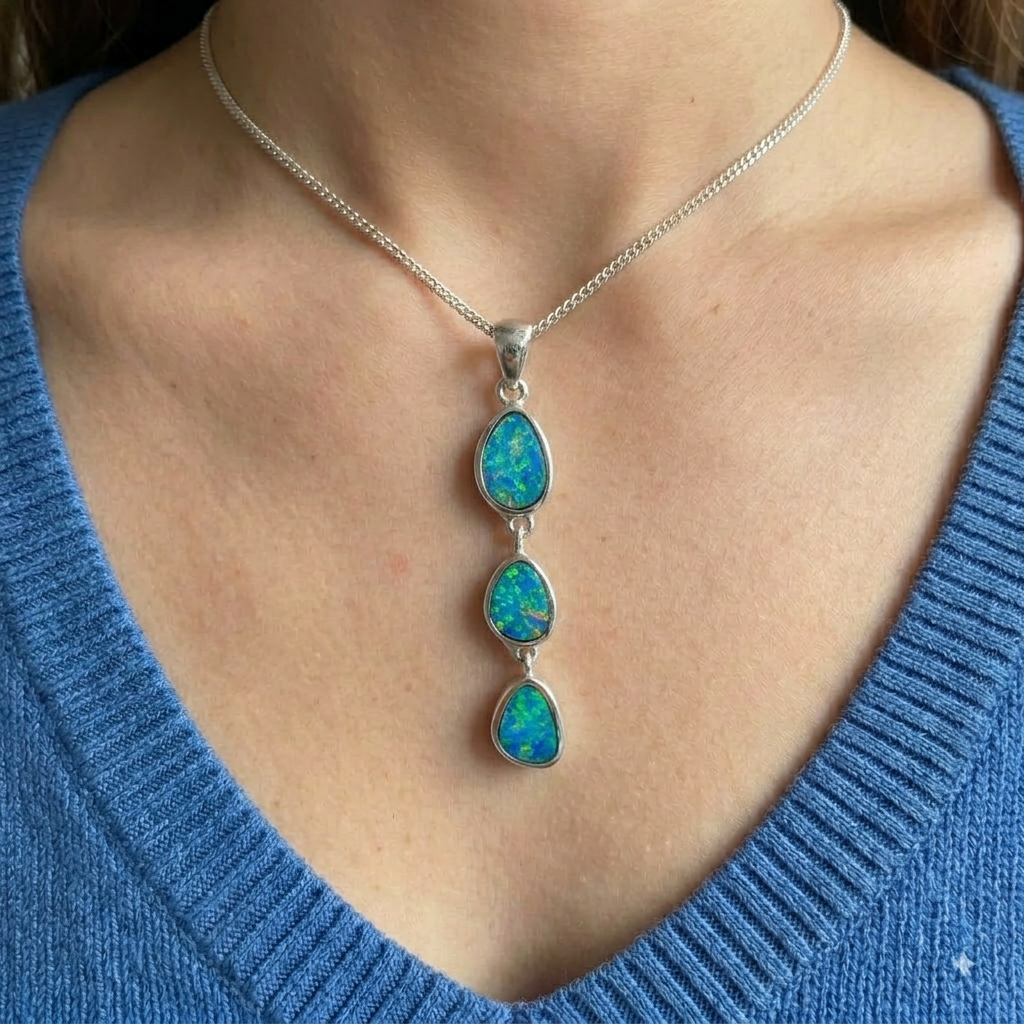 Australian BLDR Opal | Ocean Triple Drop Opal Pendant - The Classic Jewellers
