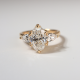 ANGELINA | 18K YG Engagement Ring Oval lab Diamond 2 pear accent + hidden halo 1.6ct
