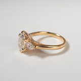 ANGELINA | 18K YG Engagement Ring Oval lab Diamond 2 pear accent + hidden halo 1.6ct