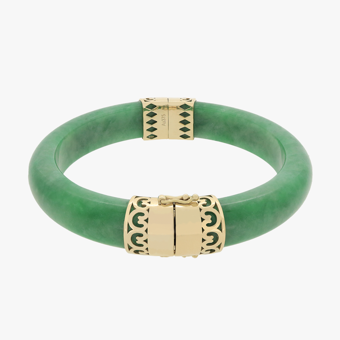 Hua | 9K Yellow Gold Clasp Jade Bangle