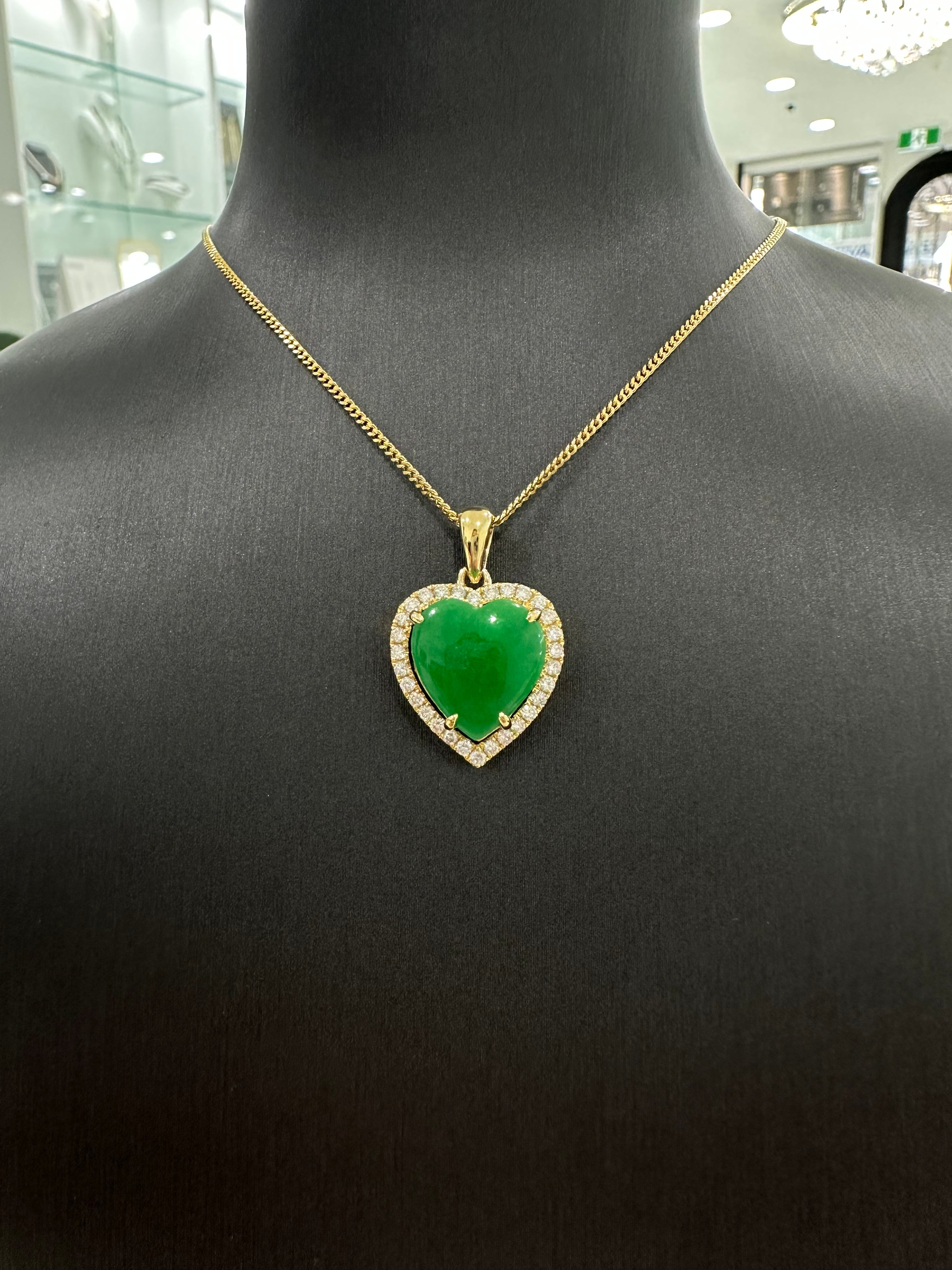 Heart Pendant | 18ct Yellow Gold Burmese Jade Diamond Pendant