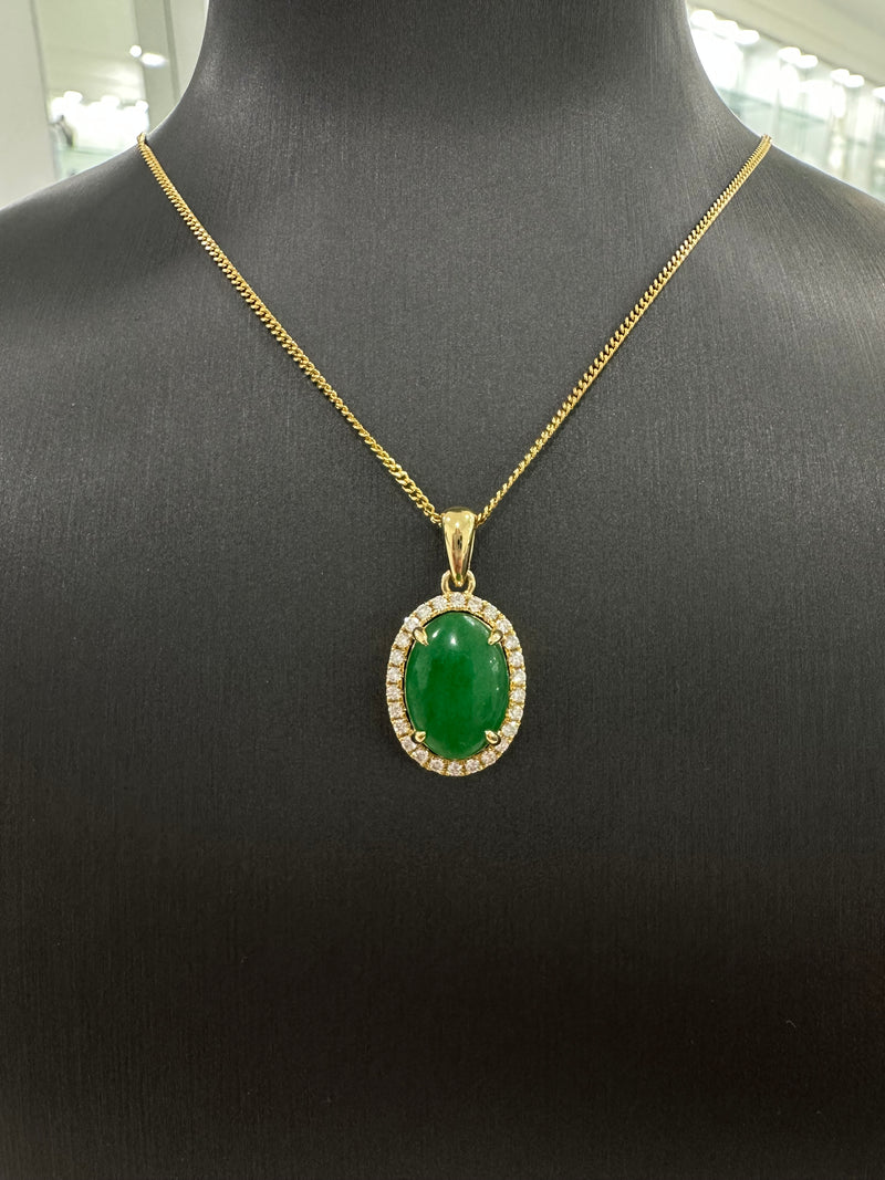 Oval Pendant | 18ct Yellow Gold Burmese Jade Diamond Pendant