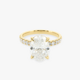 MONICA | 18K Yellow Gold 2.5ct Oval Diamond Ring with Hidden Halo and Accent