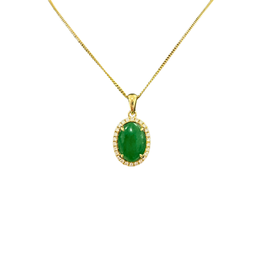 Oval Pendant | 18ct Yellow Gold Burmese Jade Diamond Pendant