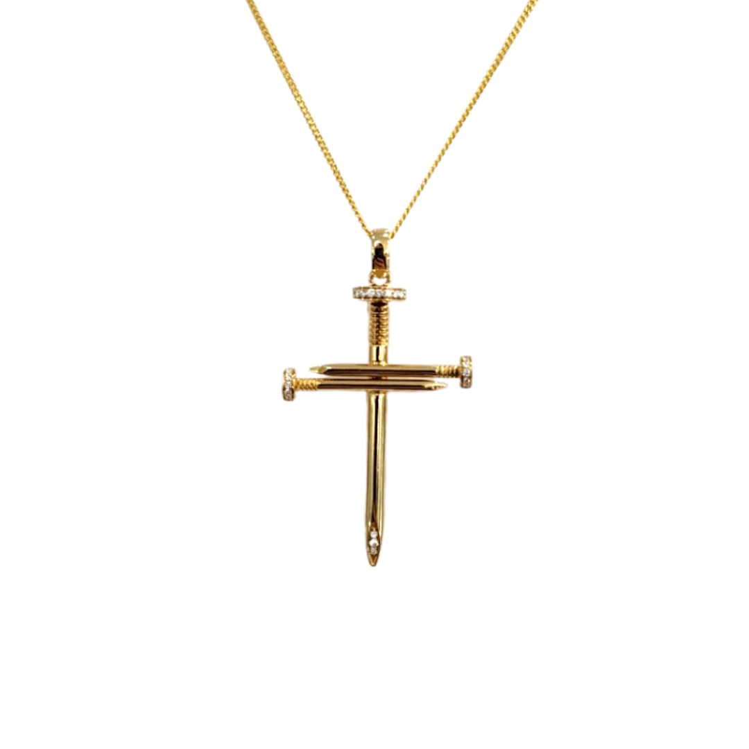 18ct Yellow Gold Nail Cross with 28 Round Diamonds