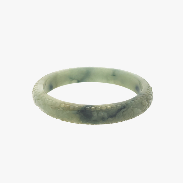 Koi's Morning Glory Carved Jade Bangle