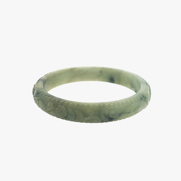 Koi's Morning Glory Carved Jade Bangle