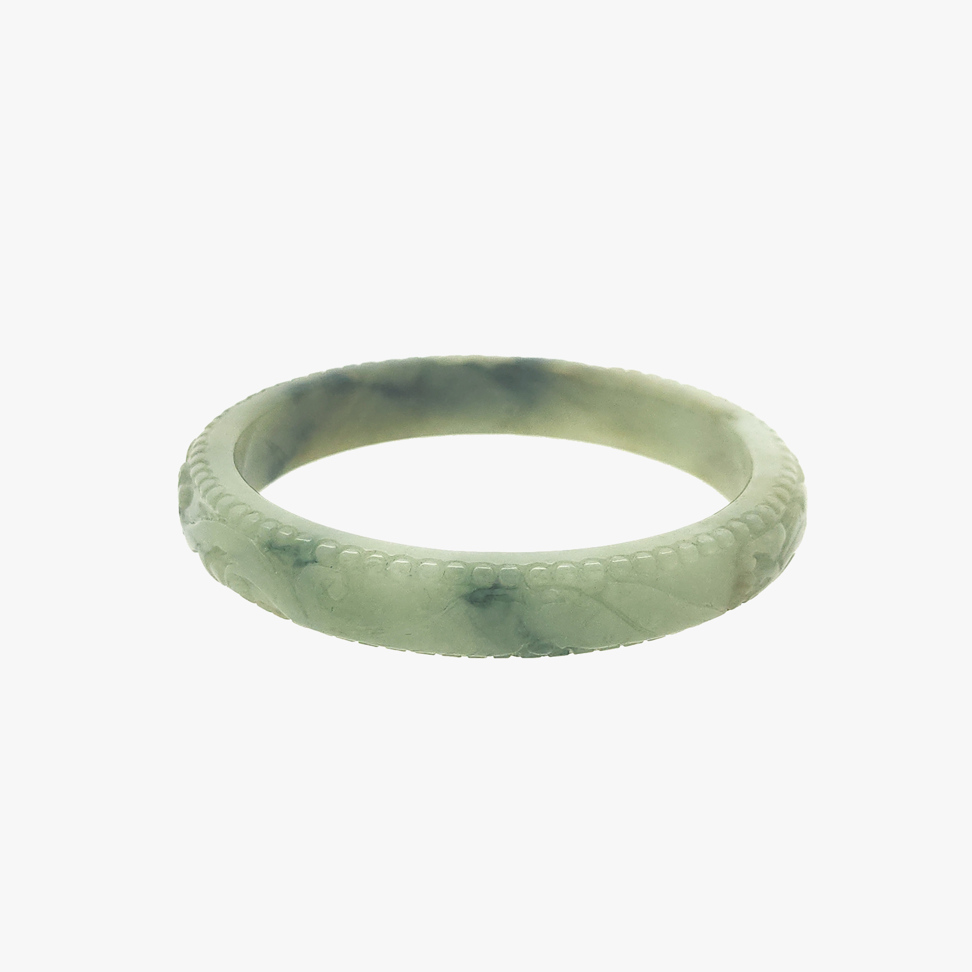 Koi's Morning Glory Carved Jade Bangle