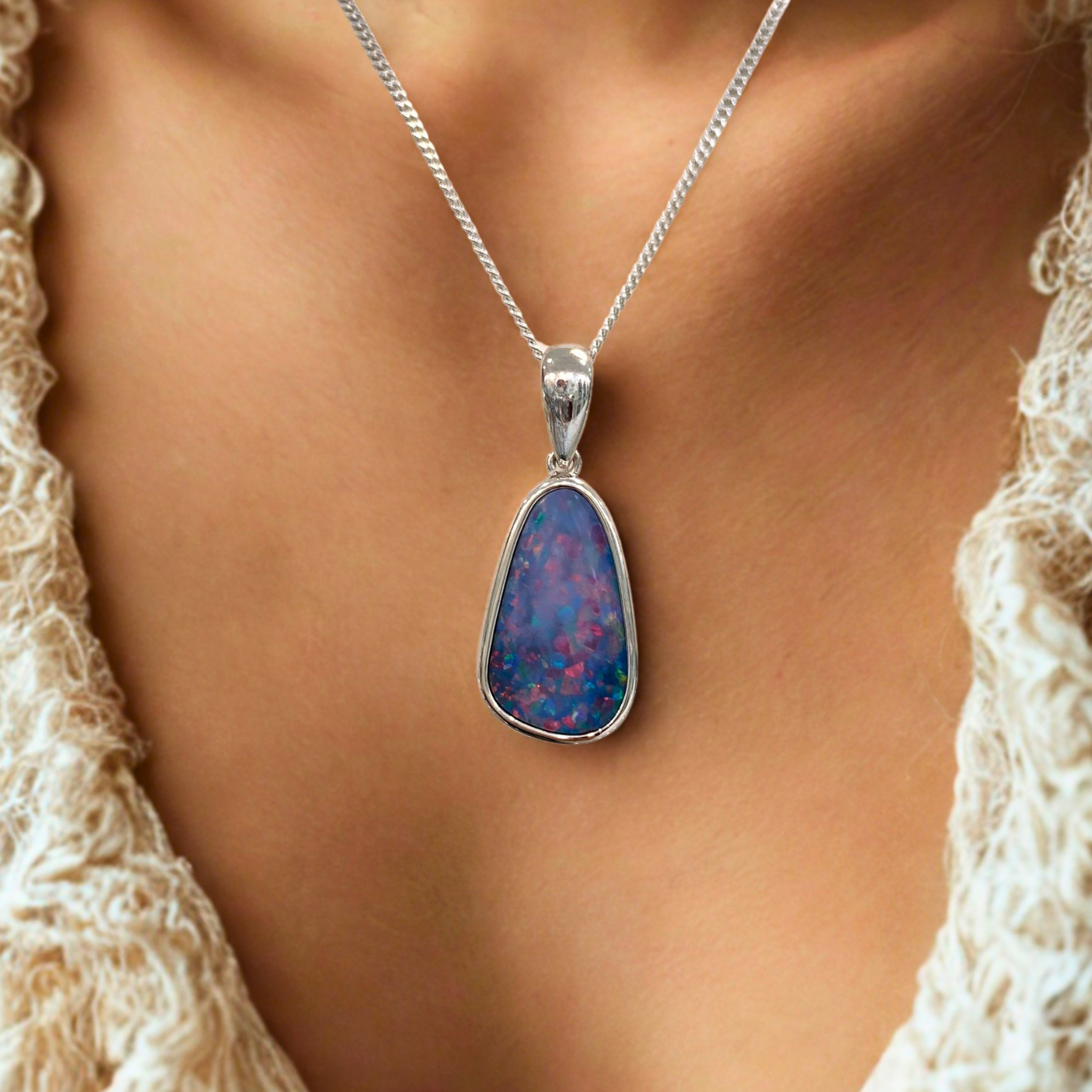 Nola | Australian Silver Opal Pendant - The Classic Jewellers