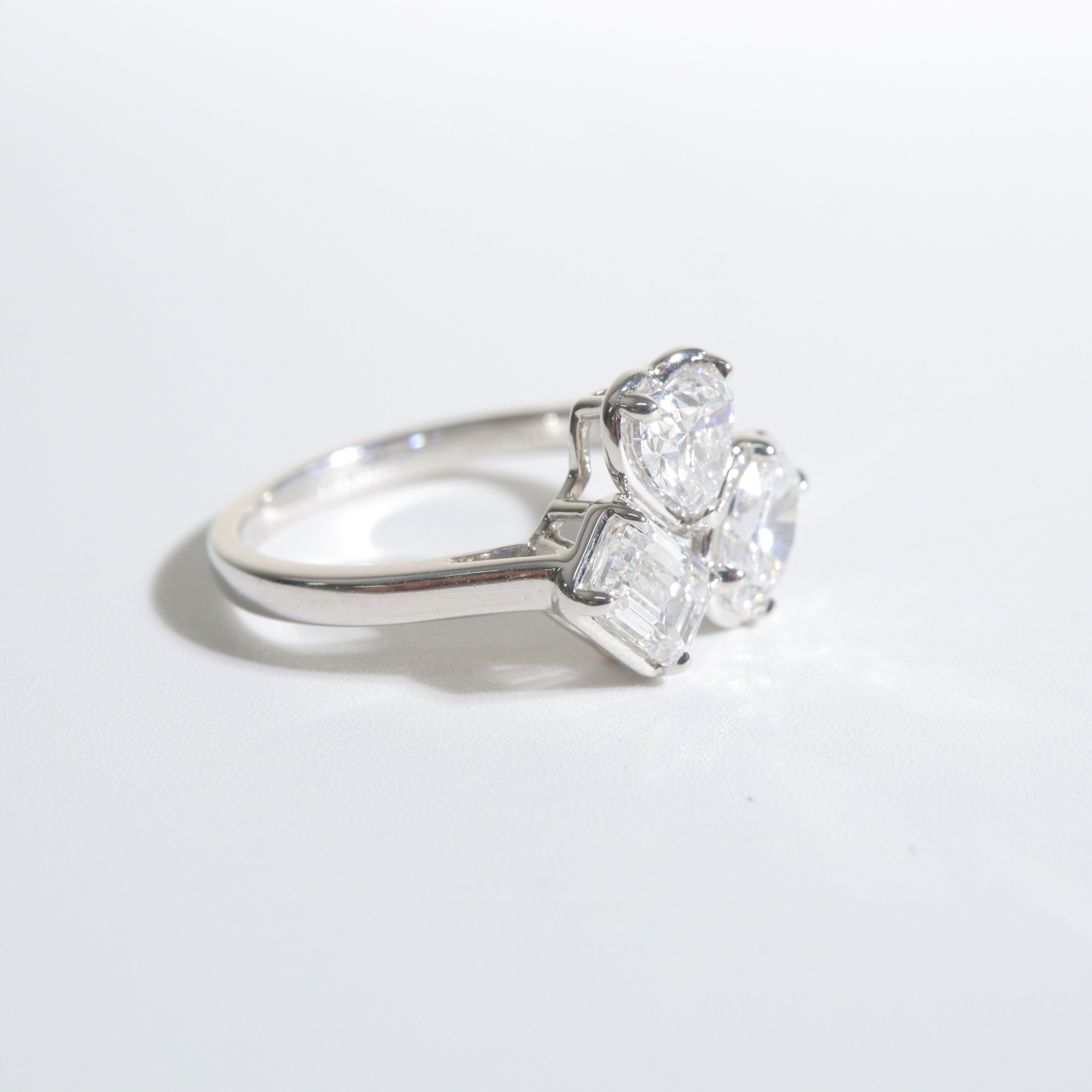 Colette | 18K White Gold Emerald, Oval, Heart Trilogy Lab Diamond Ring - The Classic Jewellers