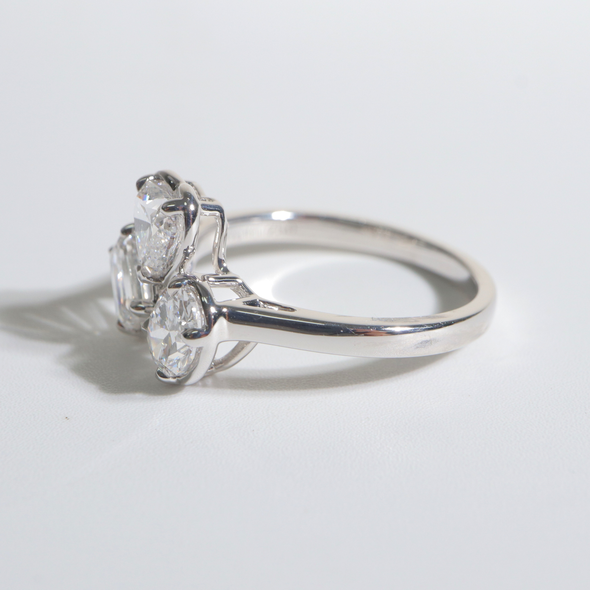 Colette | 18K White Gold Emerald, Oval, Heart Trilogy Lab Diamond Ring - The Classic Jewellers