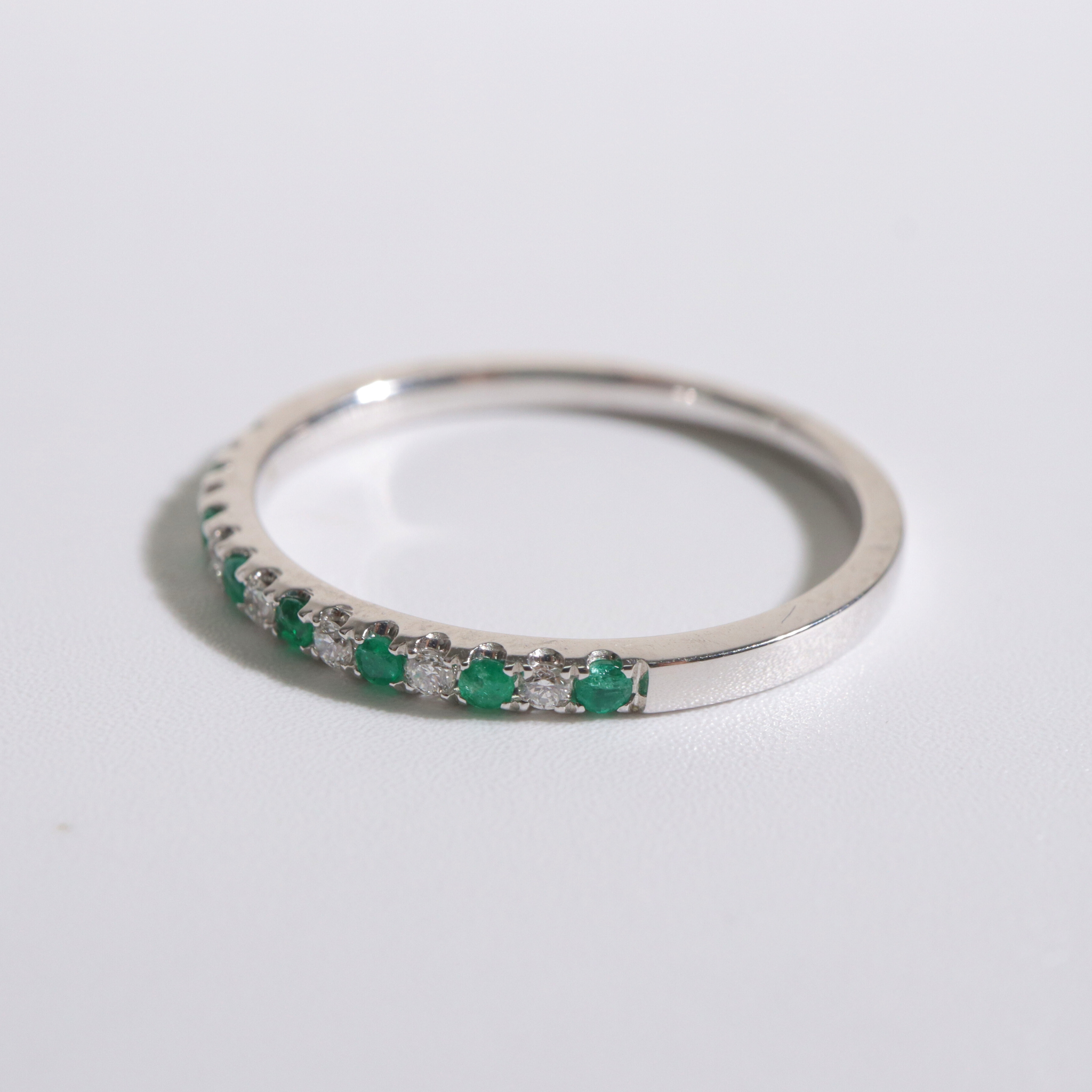 Everlight | 18K White Gold Ring With Natural Round Diamonds and Emeralds - The Classic Jewellers