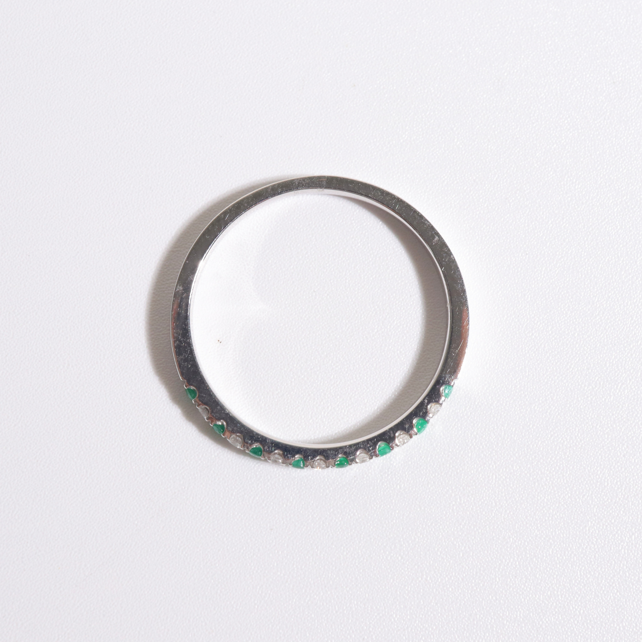Everlight | 18K White Gold Ring With Natural Round Diamonds and Emeralds - The Classic Jewellers