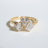 Juliette | 18K Yellow Gold Cushion, Heart and Emerald Lab Diamond Trilogy Ring - The Classic Jewellers