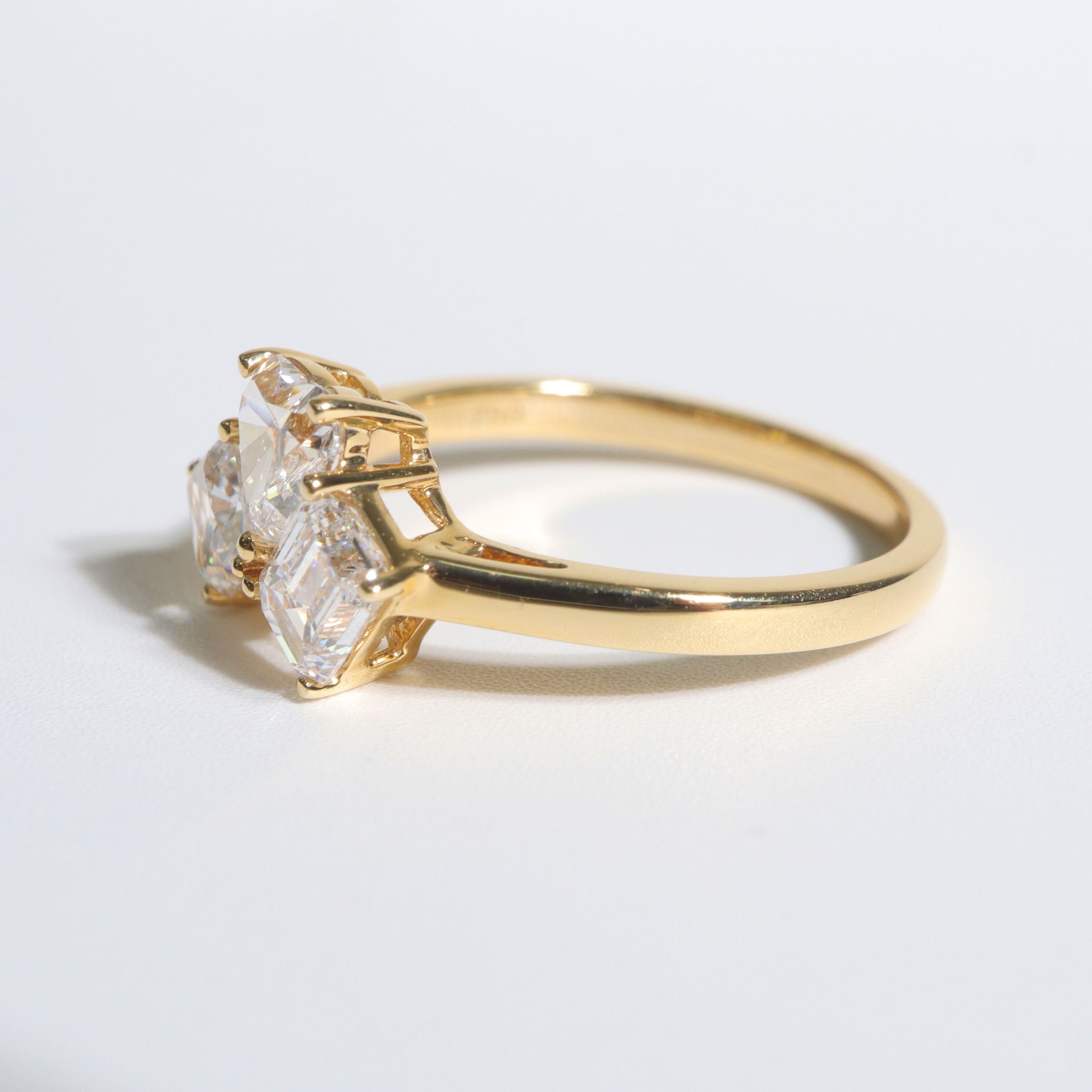 Juliette | 18K Yellow Gold Cushion, Heart and Emerald Lab Diamond Trilogy Ring - The Classic Jewellers