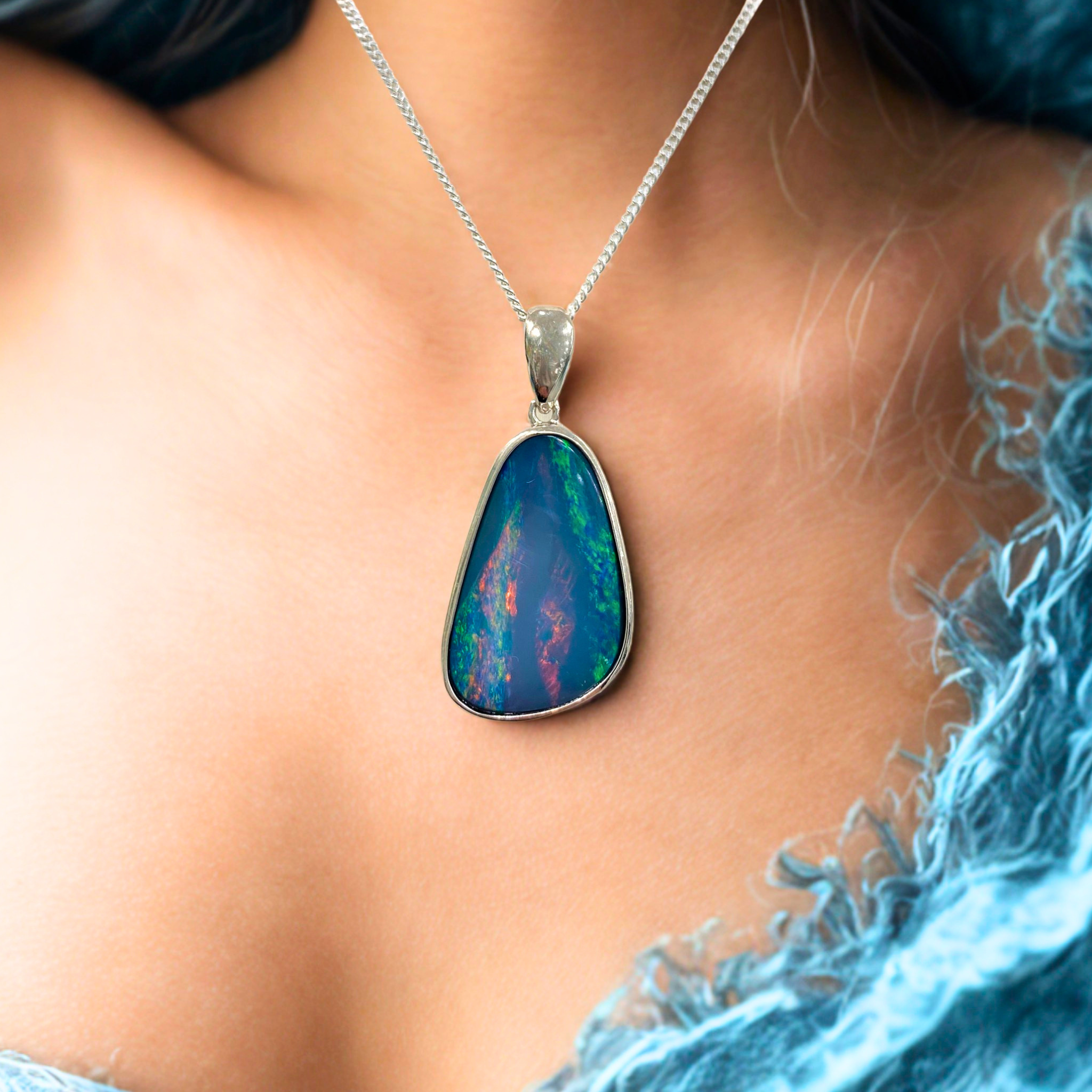 Olyra | Australian Silver Opal Pendant - The Classic Jewellers