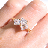 Juliette | 18K Yellow Gold Cushion, Heart and Emerald Lab Diamond Trilogy Ring - The Classic Jewellers