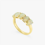 July | 14K YG White Pear Opal Ring, 5 Opal-0.21ct, C8475