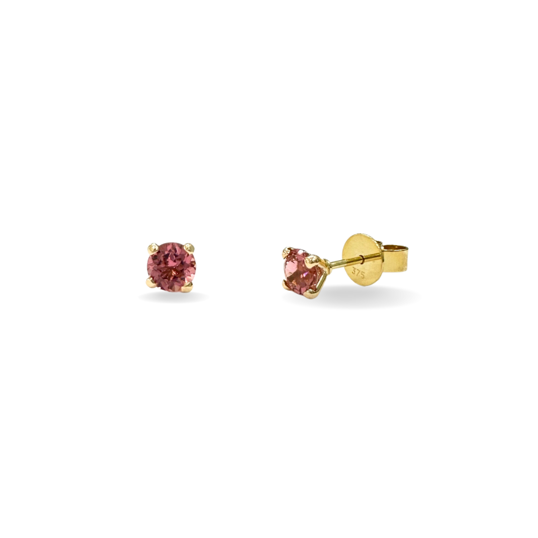 Evi | 9ct Yellow Gold Pink Tourmaline Stud Earrings