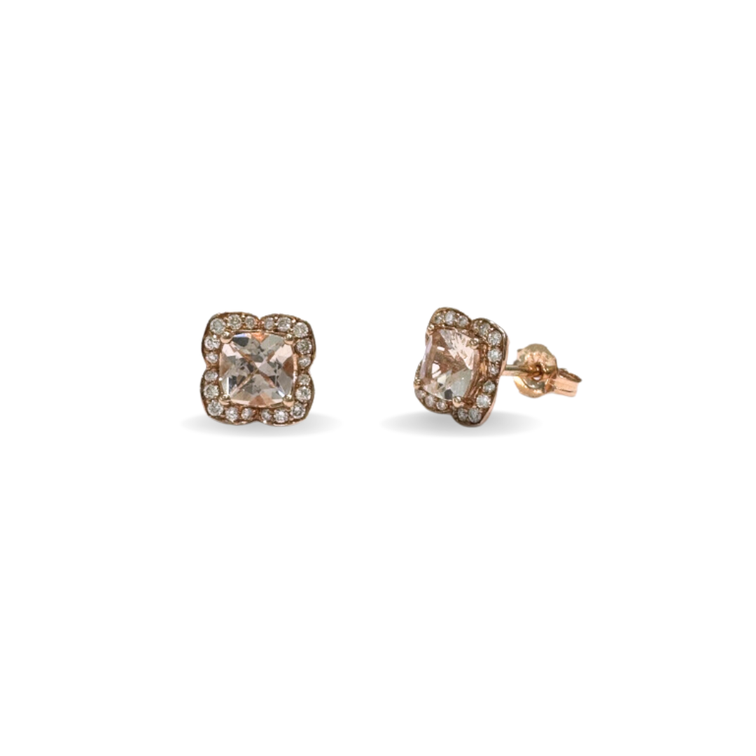 Azure | 9ct Rose Gold Morganite Cushion Stud Earrings