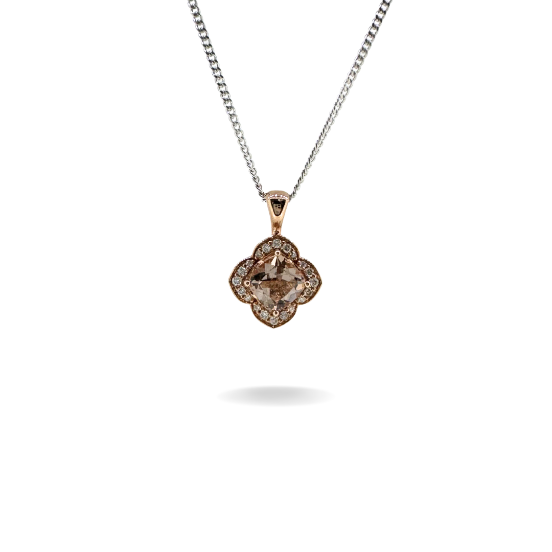 Orchid | 9ct Rose Gold Morganite Cushion Pendant