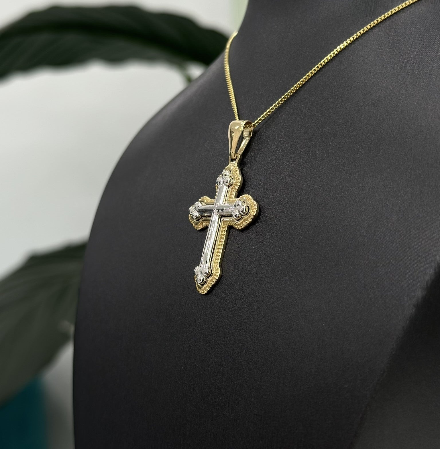  9 Carat Two Tone Cross Pendant