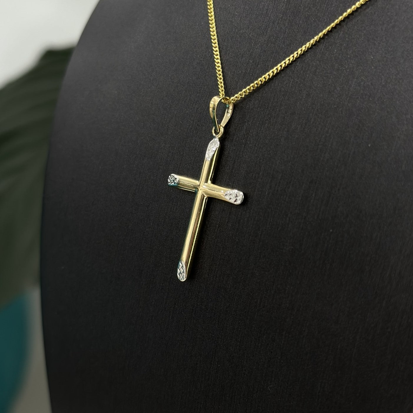 9ct Two Toned Diamond Cut Cross Pendant