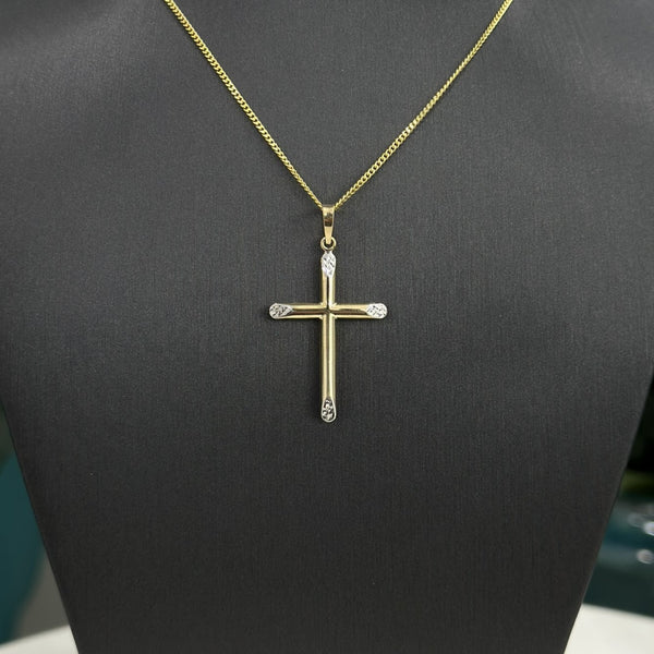 9ct Two Toned Diamond Cut Cross Pendant