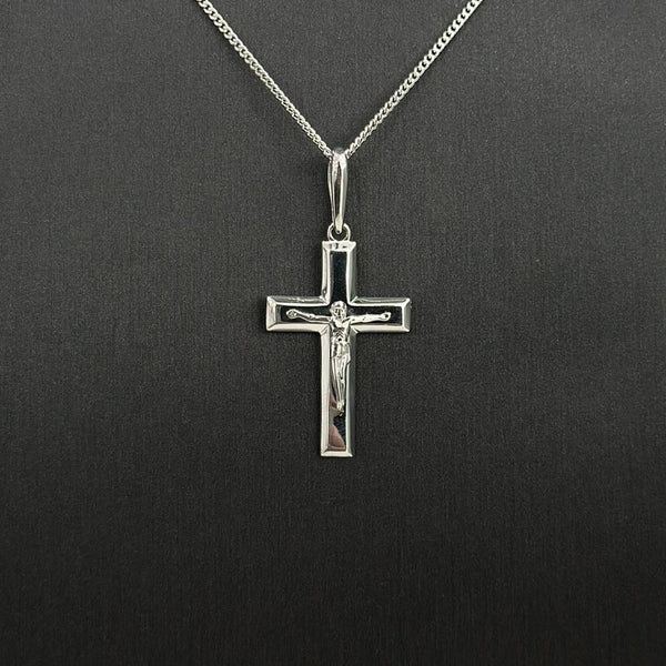  9ct White Gold Bevelled Crucifix Pendant