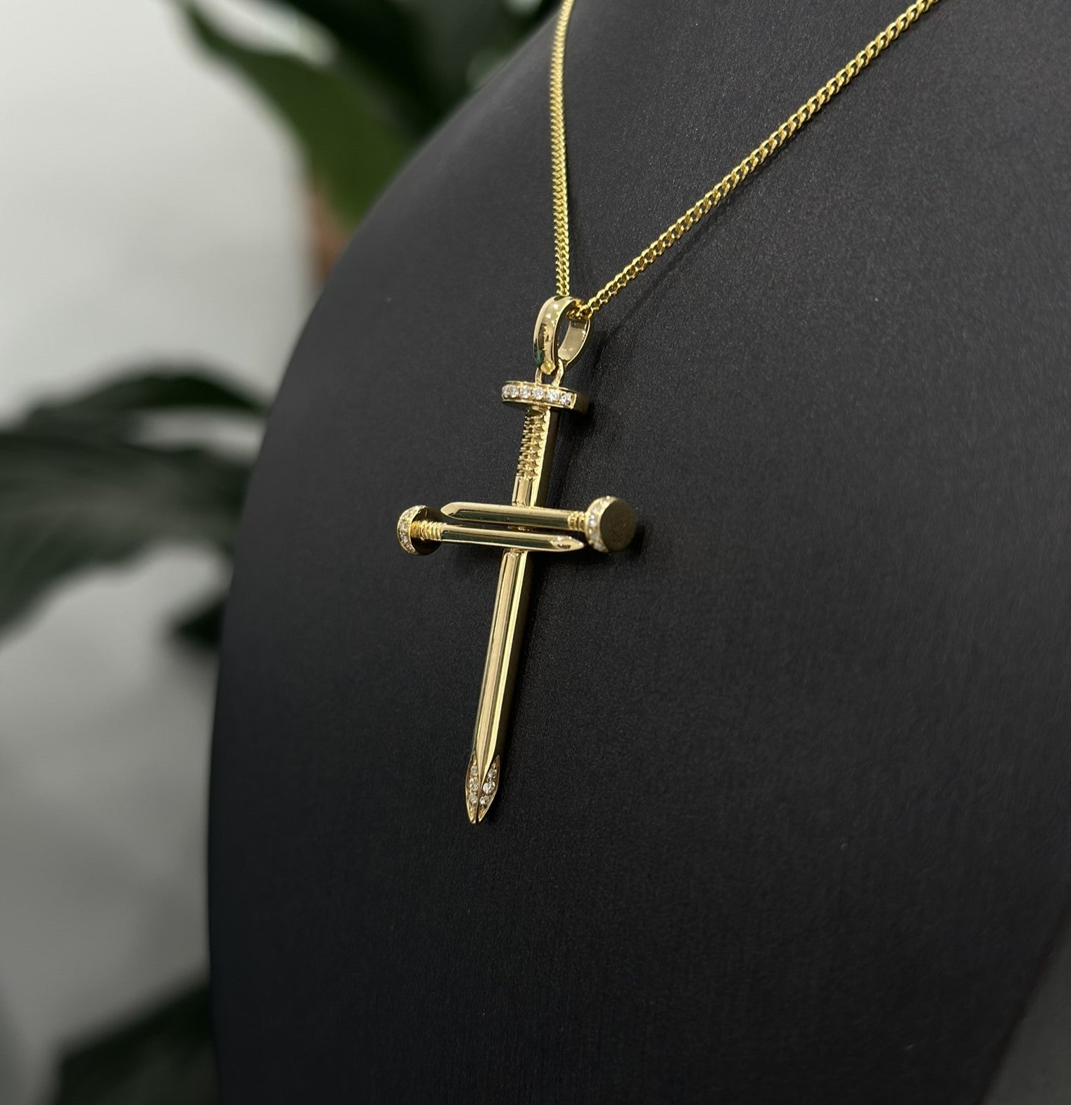 18ct Yellow Gold Nail Cross with 28 Round Diamonds