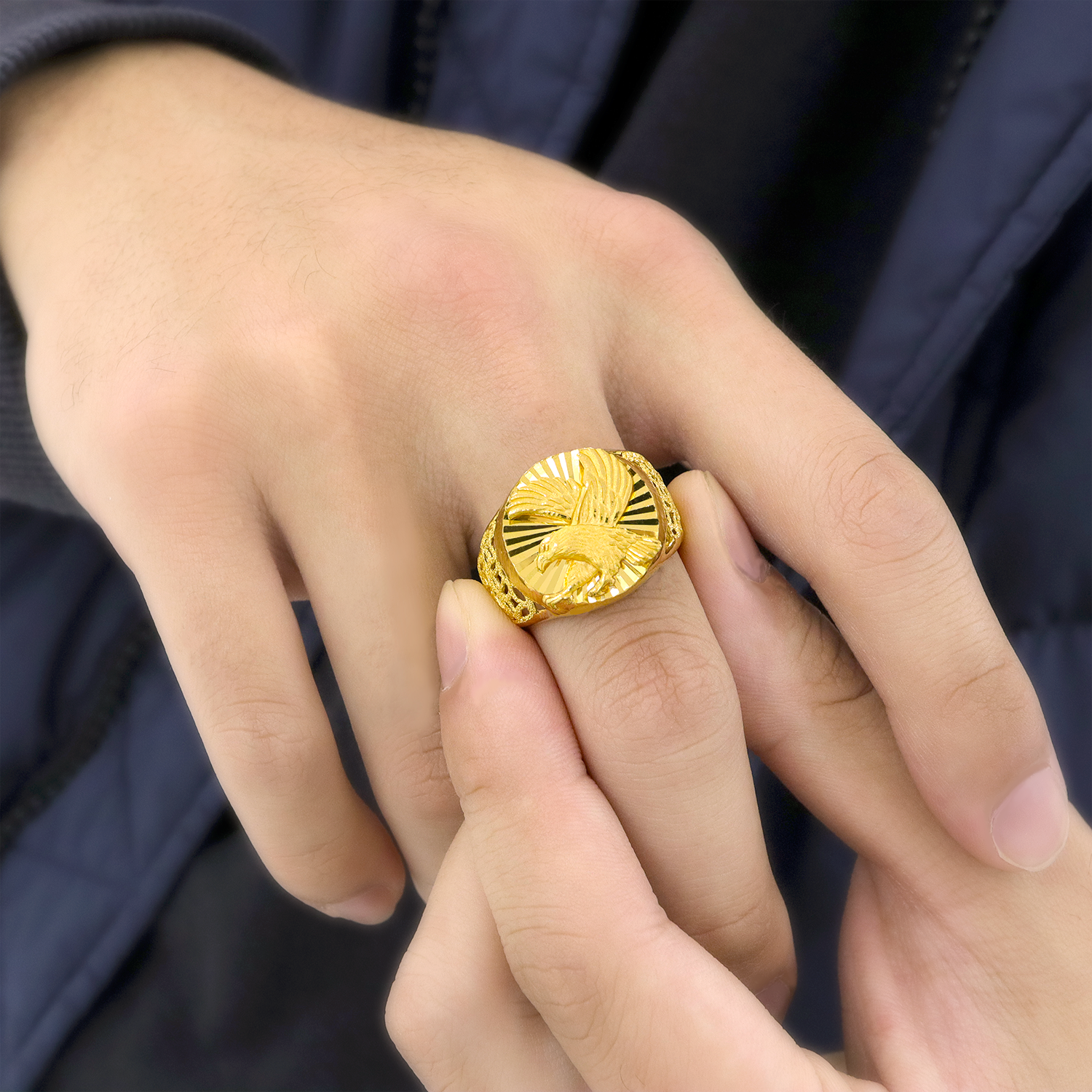 Auspicious Eagle Motif Ring | 24K Gold - The Classic Jewellers