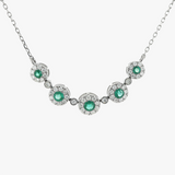 18K White Gold Emerald and Diamond Halo Necklace