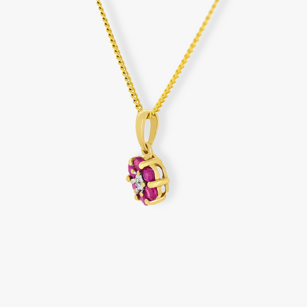 Junia | 9K Yellow Gold Flower Ruby Pendant