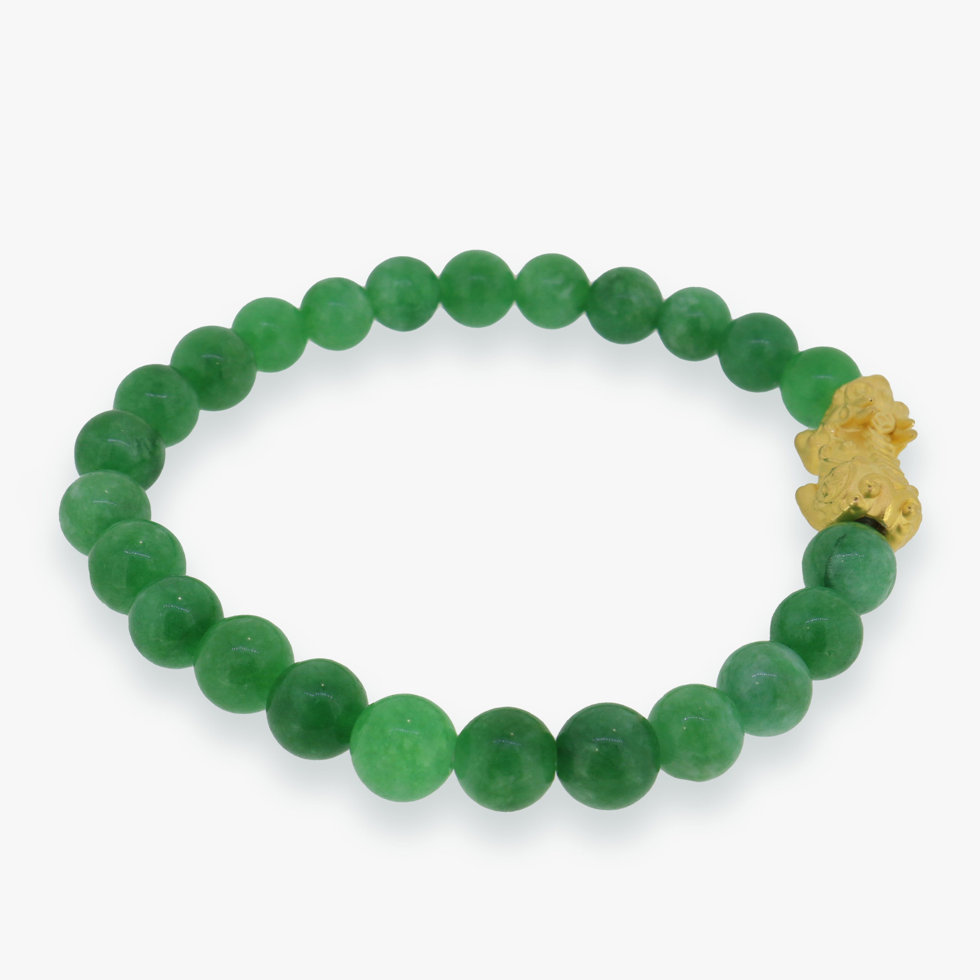24K Yellow Gold Pixiu | Green Jade Bracelet