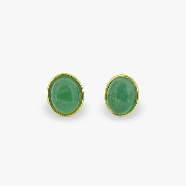 Erin | 14K Yellow Gold Oval Jade Earrings