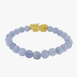 24K Yellow Gold Pixiu | Natural Aquamarine Beaded Bracelet