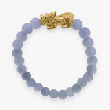 24K Yellow Gold Pixiu | Natural Aquamarine Beaded Bracelet